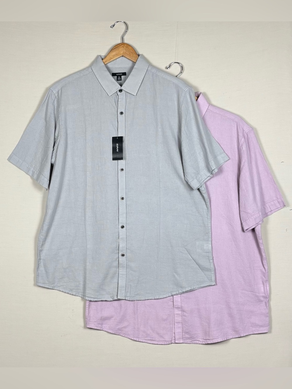 Alfani 2-Pack 100% Cotton Button Shirt Bundle XL NWT Pink Gray Short Sleeve
